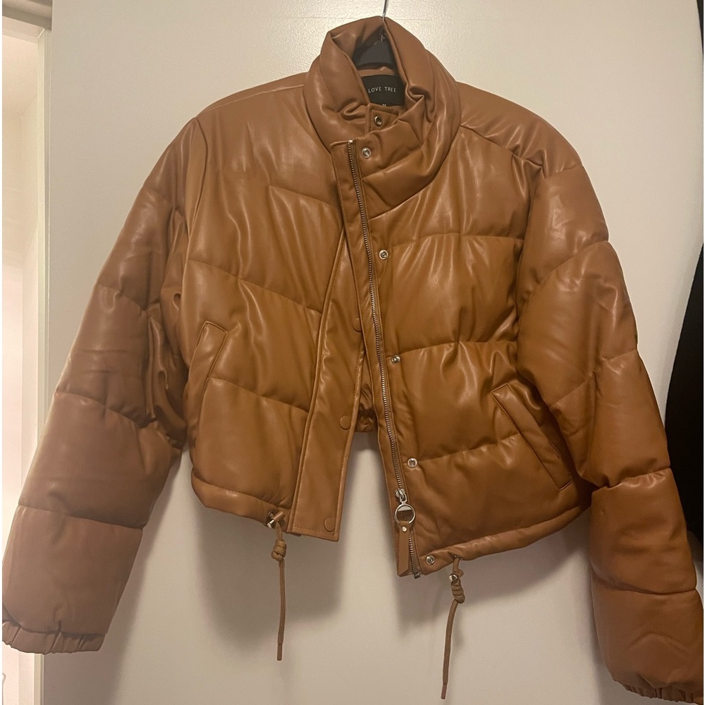 LOVE TREE Devi Faux Leather Puffer Jacket.